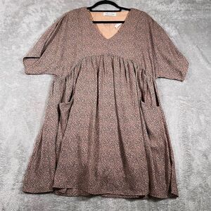 Eden in Love Dress Women's‎ Small Hawaii Babydoll Brown Leopard Short Sleeve NEW